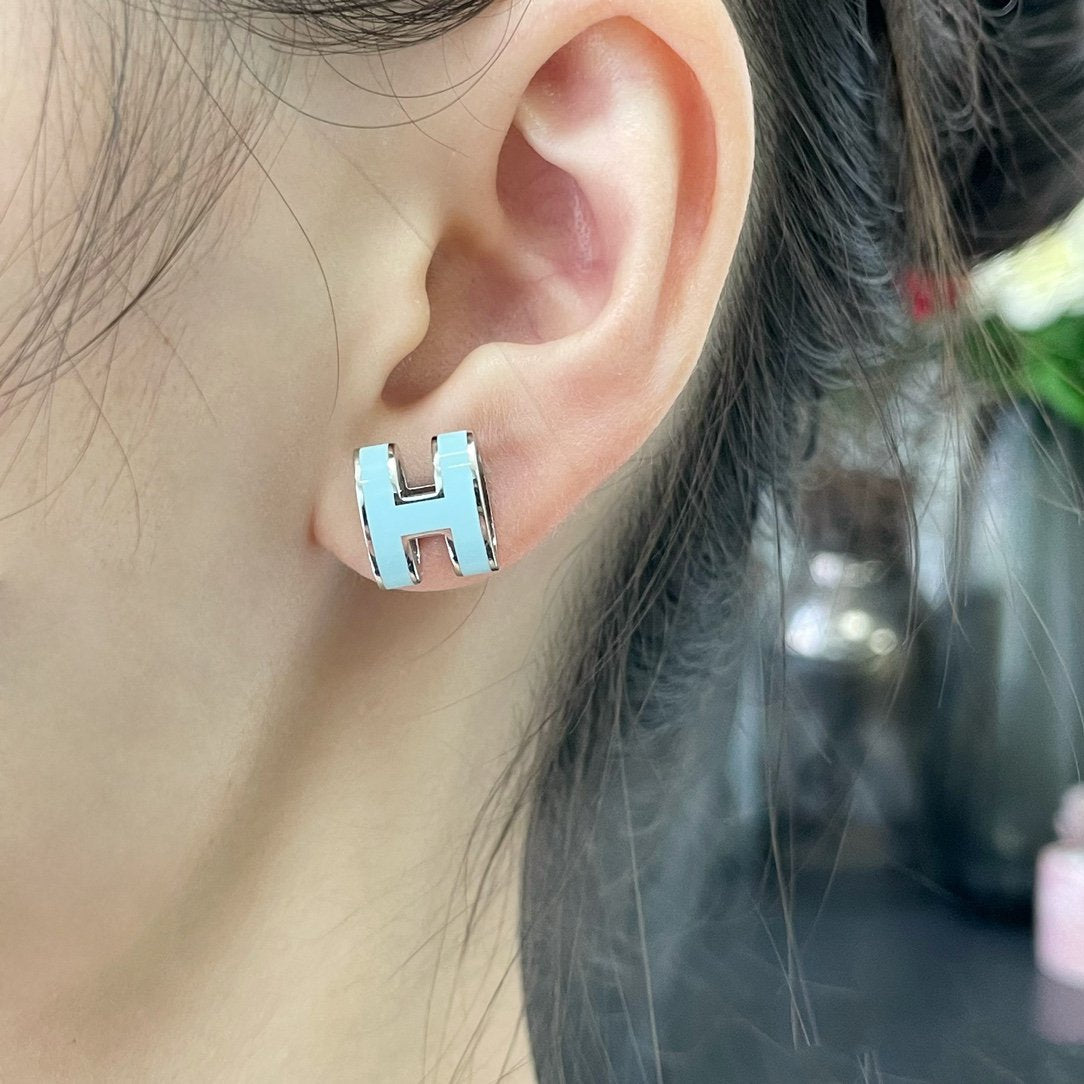 [Super CiCi ]POP H SKY BLUE STUD EARRINGS
