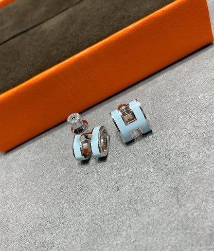 [Super CiCi ]POP H SKY BLUE STUD EARRINGS