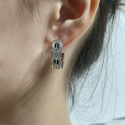 [Super CiCi ]LOVE CERAMIC DIAMOND PAVED SILVER EARRINGS