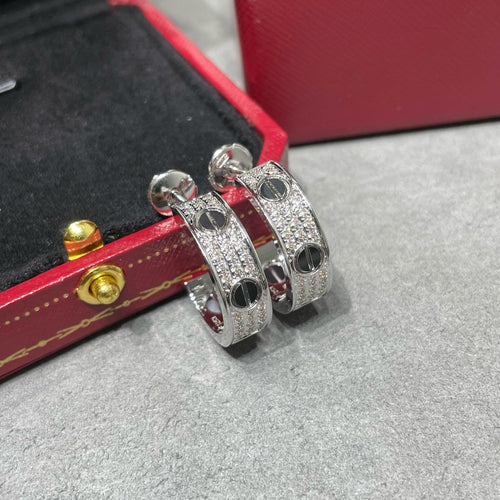 [Super CiCi ]LOVE CERAMIC DIAMOND PAVED SILVER EARRINGS