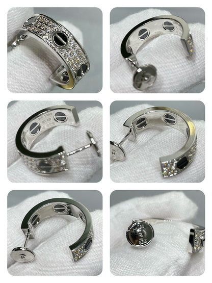 [Super CiCi ]LOVE CERAMIC DIAMOND PAVED SILVER EARRINGS