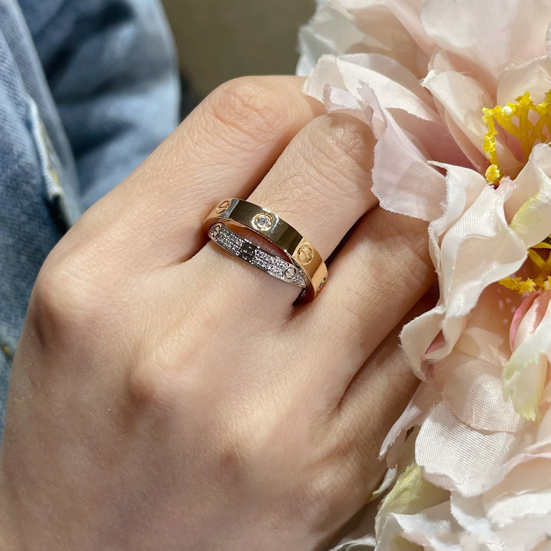 [Super CiCi ]LOVE PINK GOLD SILVER DIAMOND DOUBLE RING