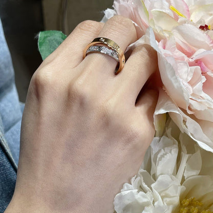 [Super CiCi ]LOVE PINK GOLD SILVER DIAMOND DOUBLE RING