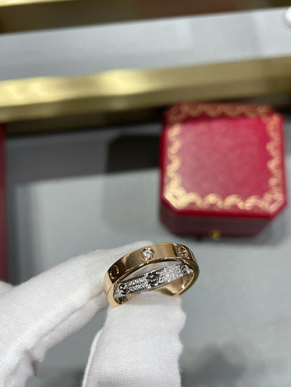 [Super CiCi ]LOVE PINK GOLD SILVER DIAMOND DOUBLE RING