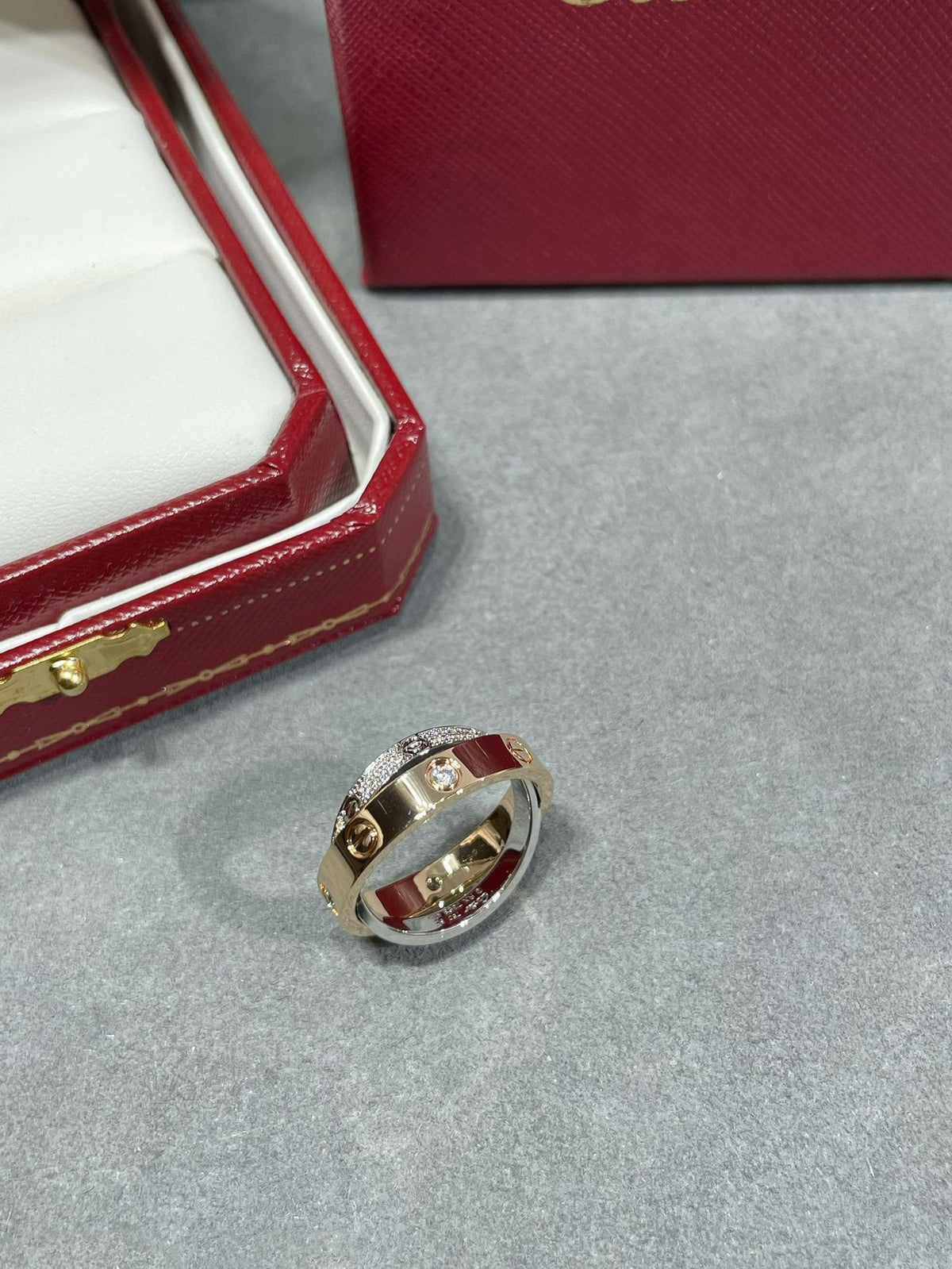 [Super CiCi ]LOVE PINK GOLD SILVER DIAMOND DOUBLE RING