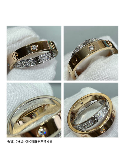 [Super CiCi ]LOVE PINK GOLD SILVER DIAMOND DOUBLE RING