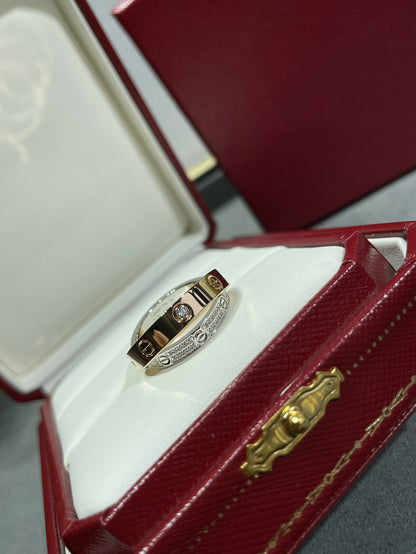 [Super CiCi ]LOVE PINK GOLD SILVER DIAMOND DOUBLE RING