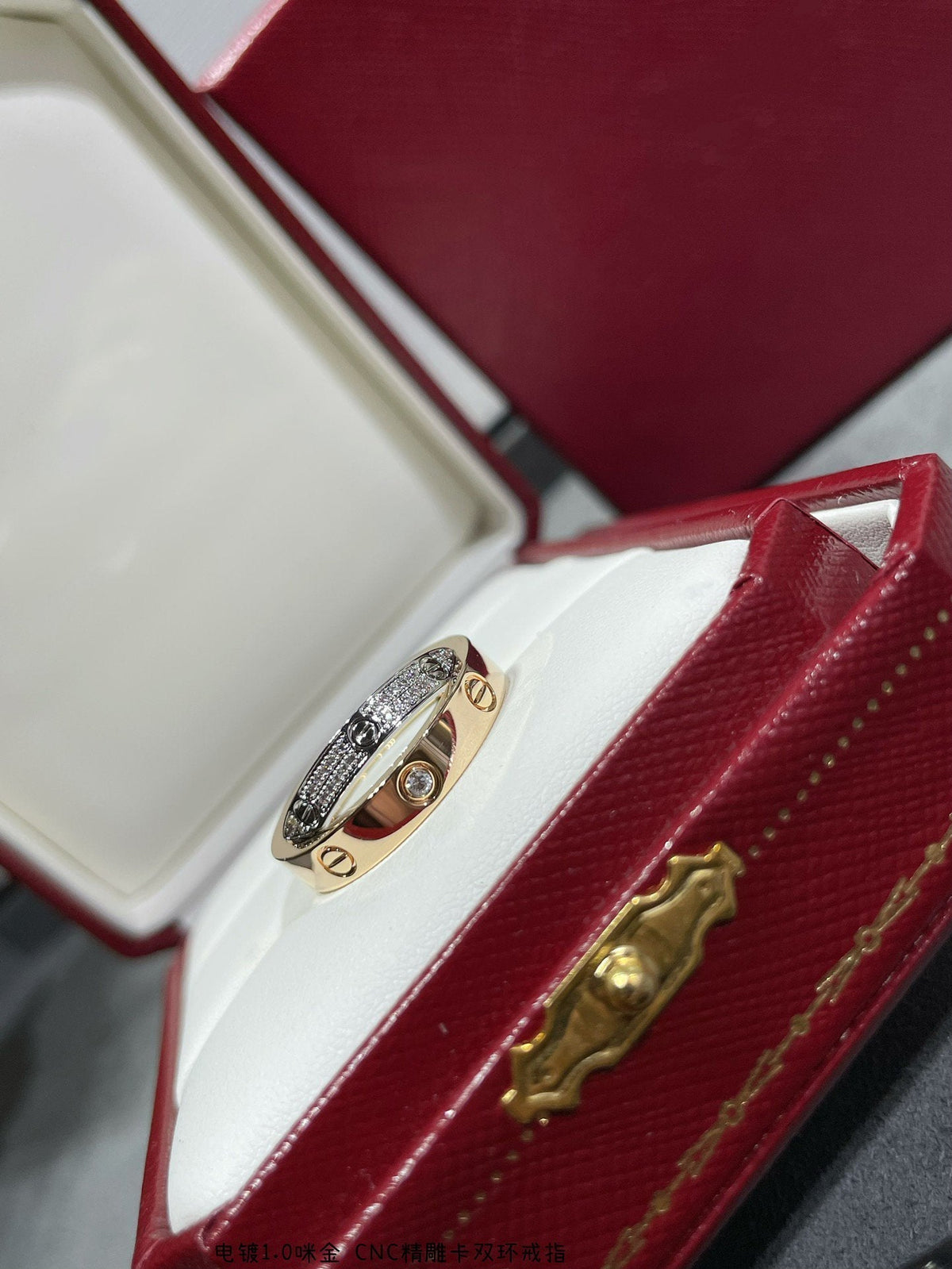[Super CiCi ]LOVE PINK GOLD SILVER DIAMOND DOUBLE RING