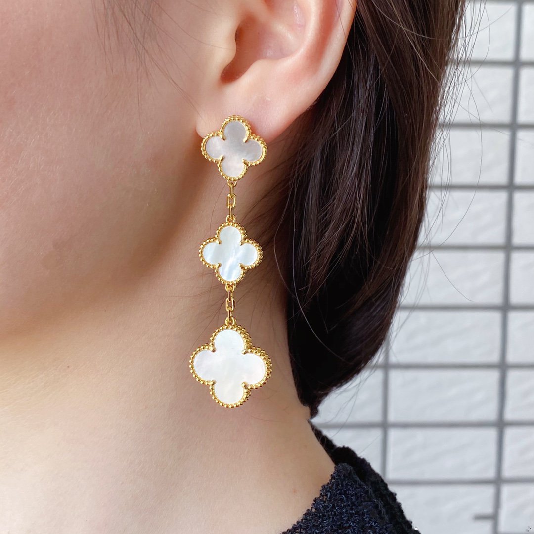 [Super CiCi ]CLOVER MOP 3 MOTIFS GOLD EARRINGS