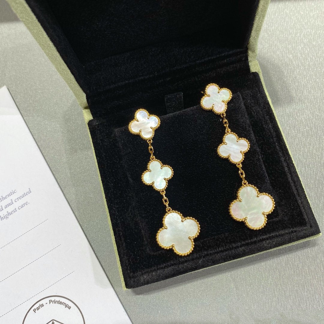 [Super CiCi ]CLOVER MOP 3 MOTIFS GOLD EARRINGS