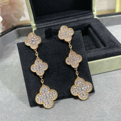[Super CiCi ]CLOVER 3 MOTIFS DIAMOND PAVED ROSE GOLD EARRINGS