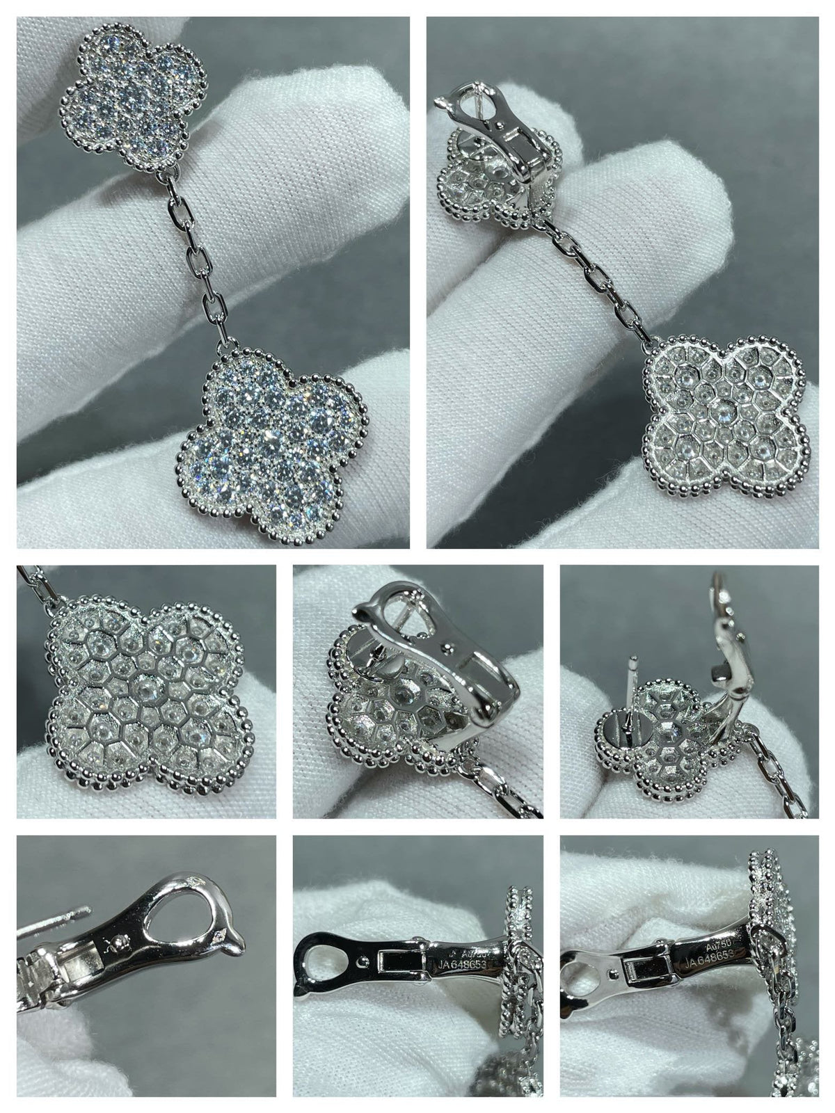 [Super CiCi ]CLOVER 2 MOTIFS DIAMOND PAVED SILVER EARRINGS