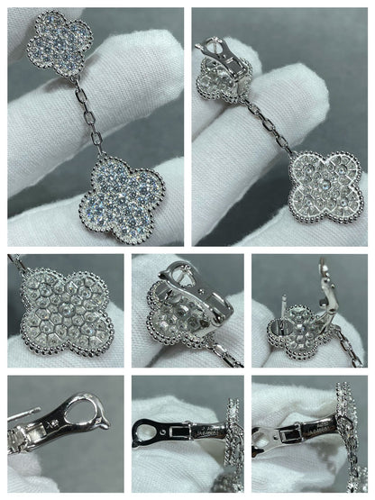 [Super CiCi ]CLOVER 2 MOTIFS DIAMOND PAVED SILVER EARRINGS