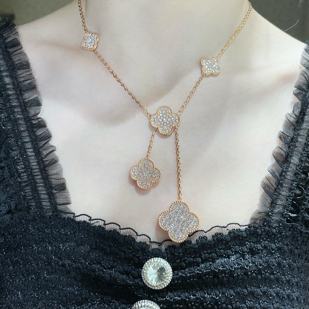 [Super CiCi ]CLOVER 6 MOTIF DIAMOND PAVED NECKLACE