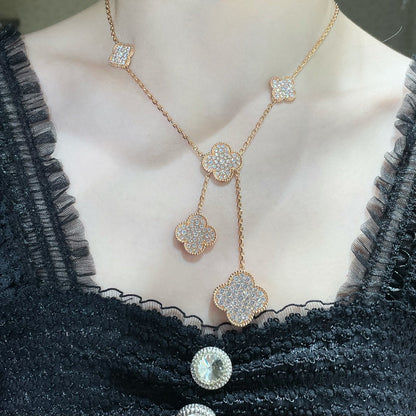 [Super CiCi ]CLOVER 6 MOTIF DIAMOND PAVED NECKLACE