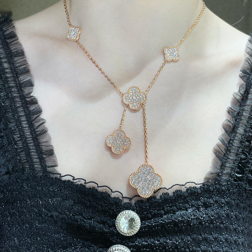 [Super CiCi ]CLOVER 6 MOTIF DIAMOND PAVED NECKLACE