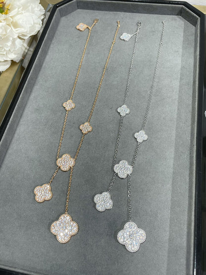 [Super CiCi ]CLOVER 6 MOTIF DIAMOND PAVED NECKLACE