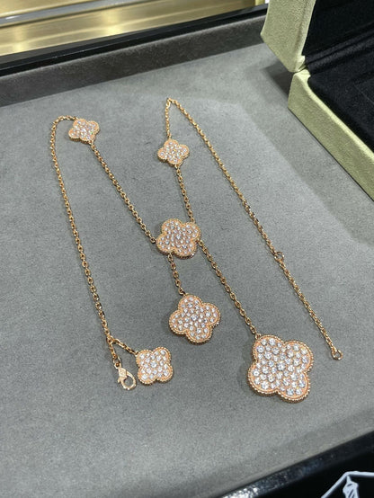 [Super CiCi ]CLOVER 6 MOTIF DIAMOND PAVED NECKLACE