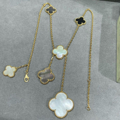 [Super CiCi ]CLOVER 6 MOTIF MOP ONYX GOLD NECKLACE