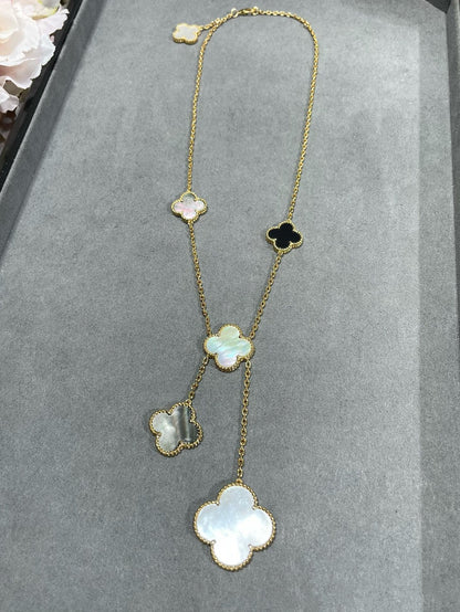 [Super CiCi ]CLOVER 6 MOTIF MOP ONYX GOLD NECKLACE
