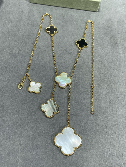 [Super CiCi ]CLOVER 6 MOTIF MOP ONYX GOLD NECKLACE