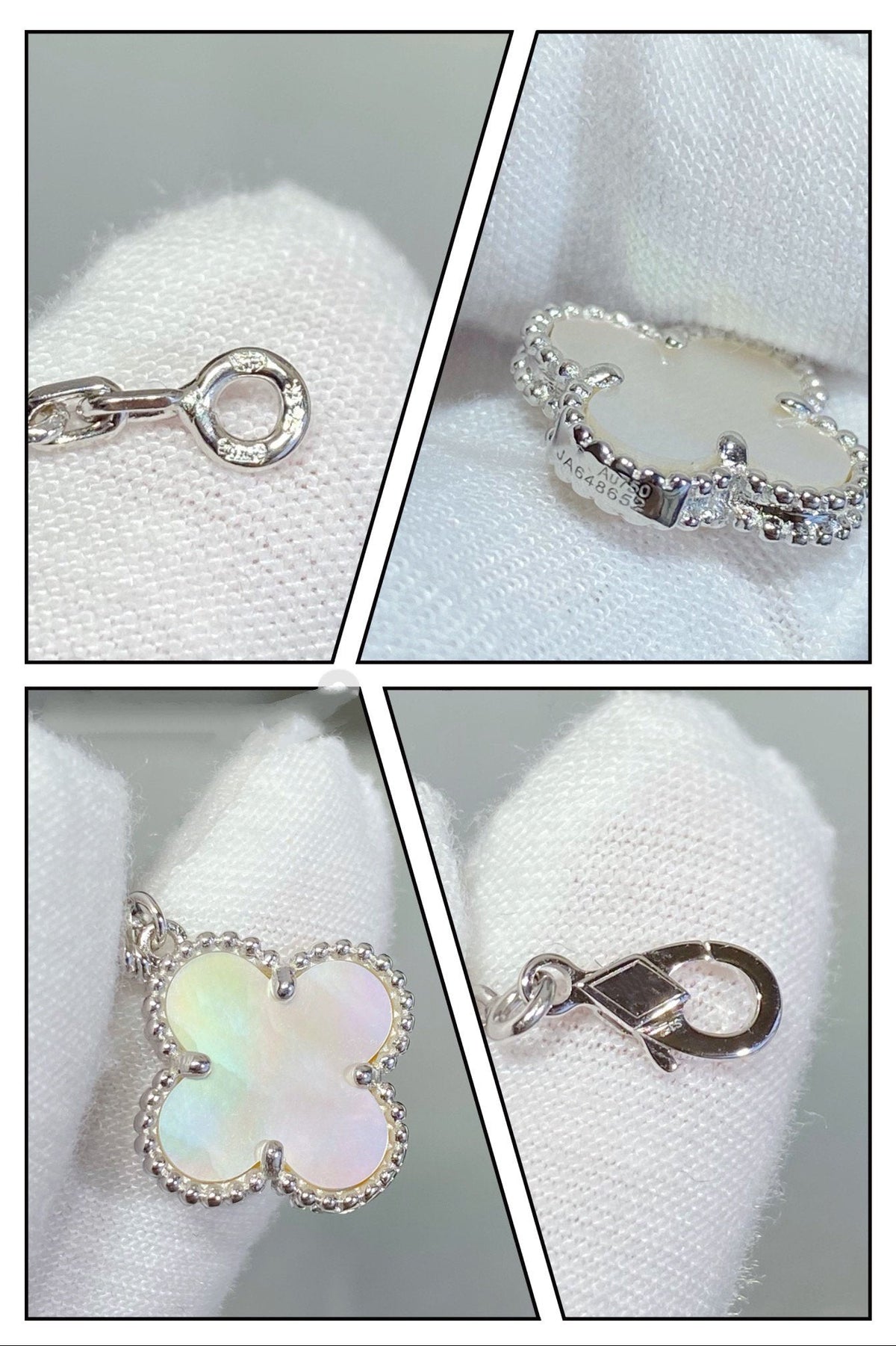 [Super CiCi ]CLOVER 5 MOTIF WHITE MOP SILVER BRACELET