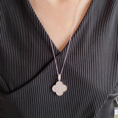 [Super CiCi ]CLOVER 25MM LARGE PEDANT DIAMOND PAVED LONG NECKLACE