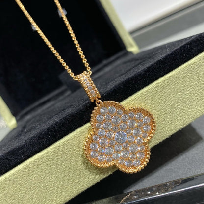 [Super CiCi ]CLOVER 25MM LARGE PEDANT DIAMOND PAVED LONG NECKLACE