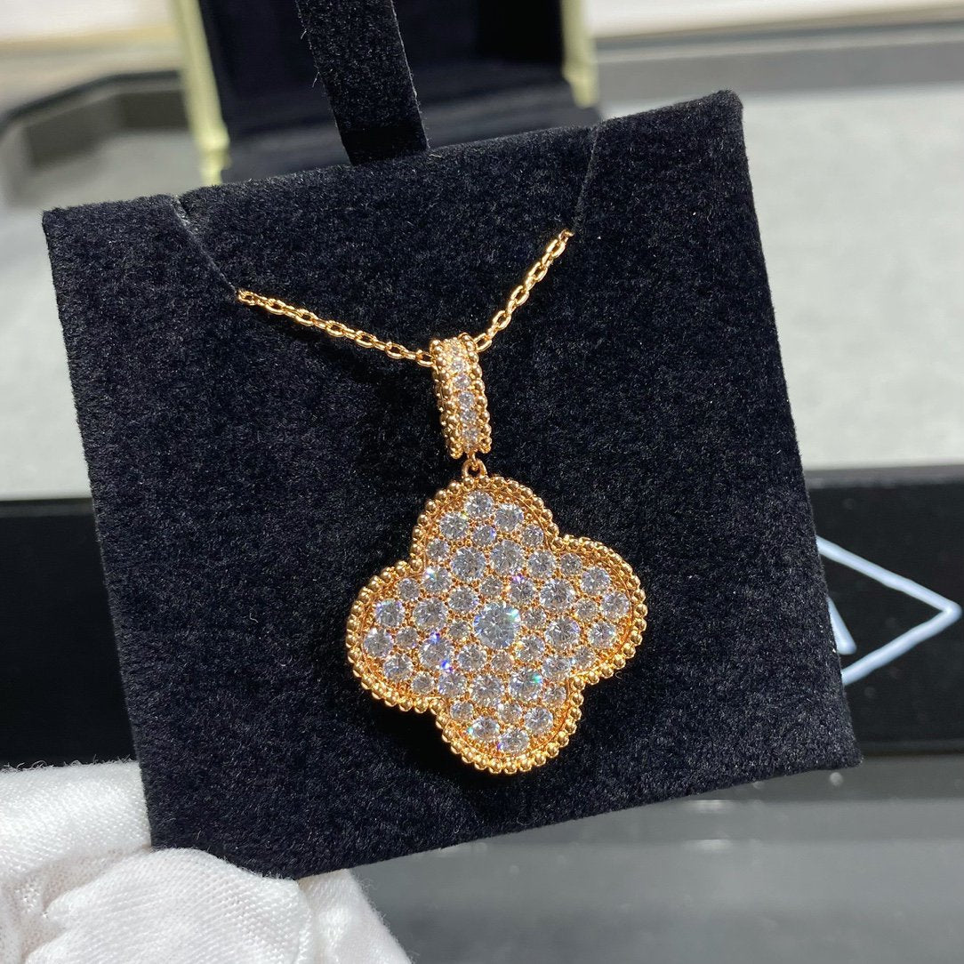 [Super CiCi ]CLOVER 25MM LARGE PEDANT DIAMOND PAVED LONG NECKLACE