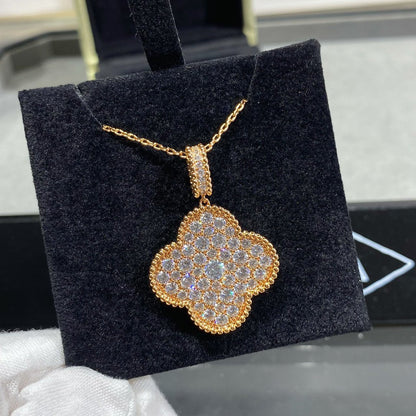 [Super CiCi ]CLOVER 25MM LARGE PEDANT DIAMOND PAVED LONG NECKLACE