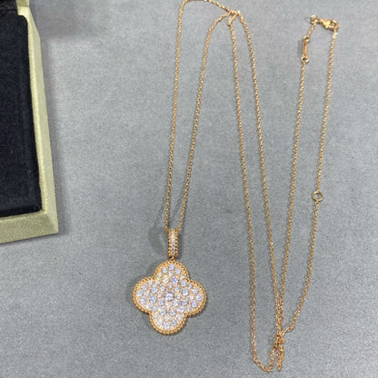 [Super CiCi ]CLOVER 25MM LARGE PEDANT DIAMOND PAVED LONG NECKLACE