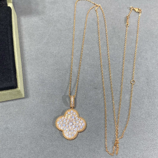 [Super CiCi ]CLOVER 25MM LARGE PEDANT DIAMOND PAVED LONG NECKLACE
