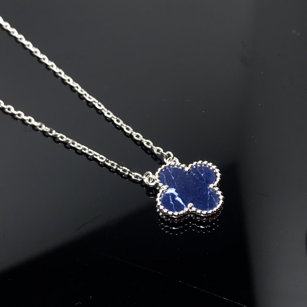 [Super CiCi ]CLOVER PIETERSITE SILVER LONG NECKLACE