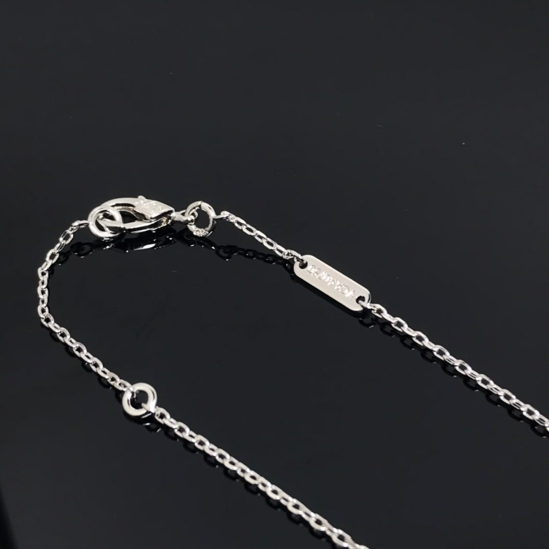 [Super CiCi ]CLOVER PIETERSITE SILVER LONG NECKLACE