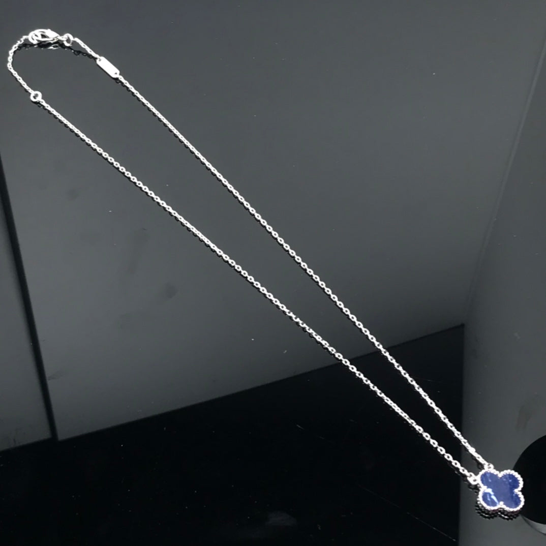 [Super CiCi ]CLOVER PIETERSITE SILVER LONG NECKLACE