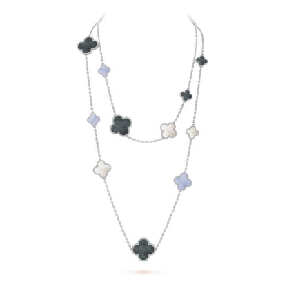 [Super CiCi ]CLOVER 16 MOTIF CHALCEDONY MOP SILVER NECKLACE