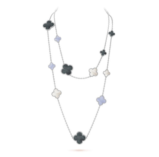 [Super CiCi ]CLOVER 16 MOTIF CHALCEDONY MOP SILVER NECKLACE