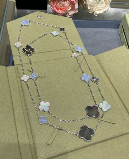 [Super CiCi ]CLOVER 16 MOTIF CHALCEDONY MOP SILVER NECKLACE