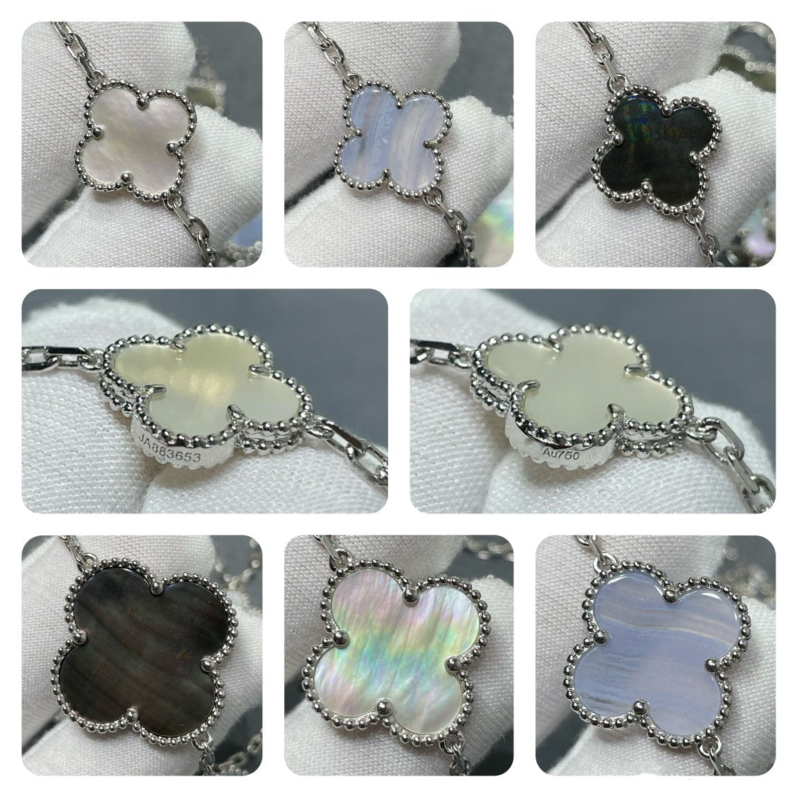 [Super CiCi ]CLOVER 16 MOTIF CHALCEDONY MOP SILVER NECKLACE