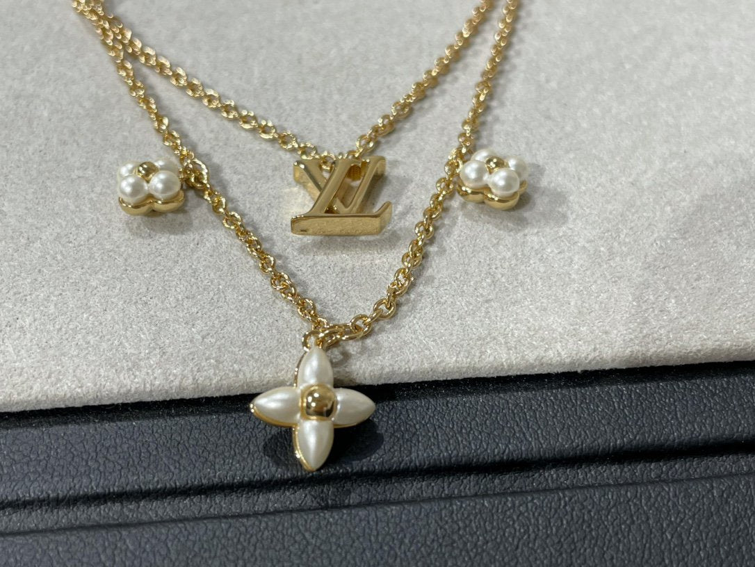 [Super CiCi ]FLOWERGRAM GOLD MOP DOUBLE ROW NECKLACE
