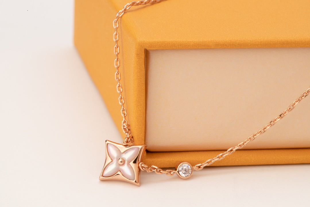 [Super CiCi ]STAR PINK MOP 1 DIAMOND PINK GOLD NECKLACE