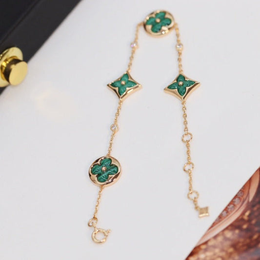 [Super CiCi ]STAR AND SUN 4 MOTIF PINK GOLD MALACHITE BRACELET