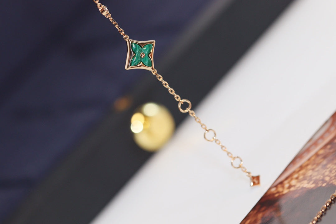 [Super CiCi ]STAR AND SUN 4 MOTIF PINK GOLD MALACHITE BRACELET