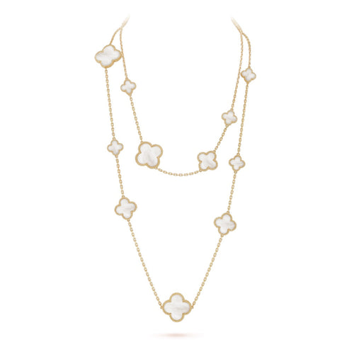 [Super CiCi ]CLOVER 16 MOTIF WHITE MOP GOLD NECKLACE