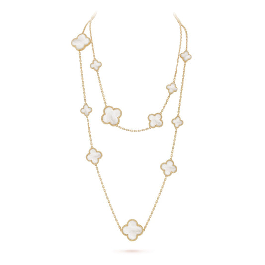 [Super CiCi ]CLOVER 16 MOTIF WHITE MOP GOLD NECKLACE