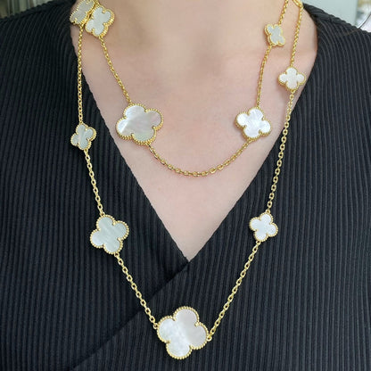 [Super CiCi ]CLOVER 16 MOTIF WHITE MOP GOLD NECKLACE