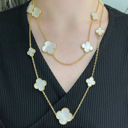[Super CiCi ]CLOVER 16 MOTIF WHITE MOP GOLD NECKLACE