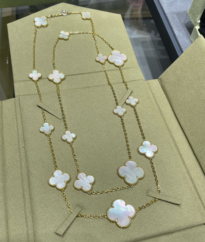[Super CiCi ]CLOVER 16 MOTIF WHITE MOP GOLD NECKLACE