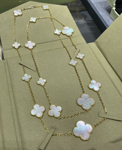[Super CiCi ]CLOVER 16 MOTIF WHITE MOP GOLD NECKLACE