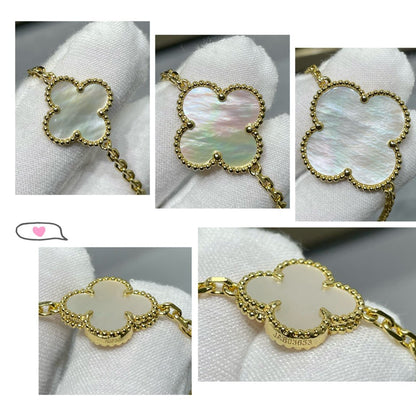 [Super CiCi ]CLOVER 16 MOTIF WHITE MOP GOLD NECKLACE
